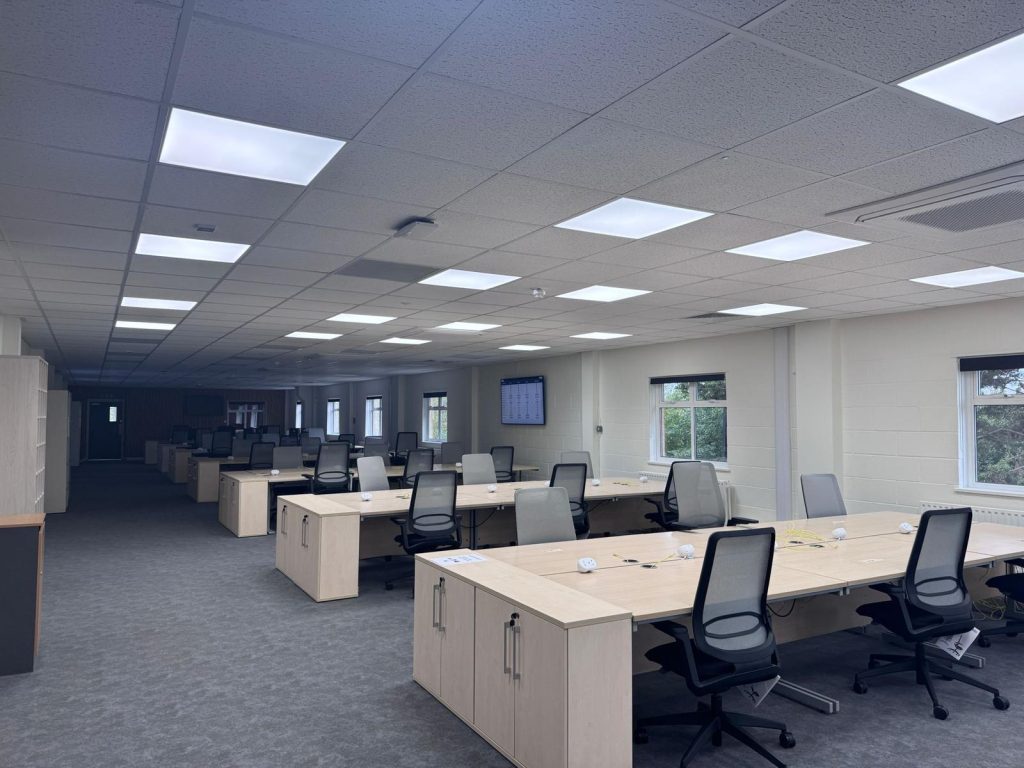 Commercial office with ceiling air conditioning and ventilation system installed