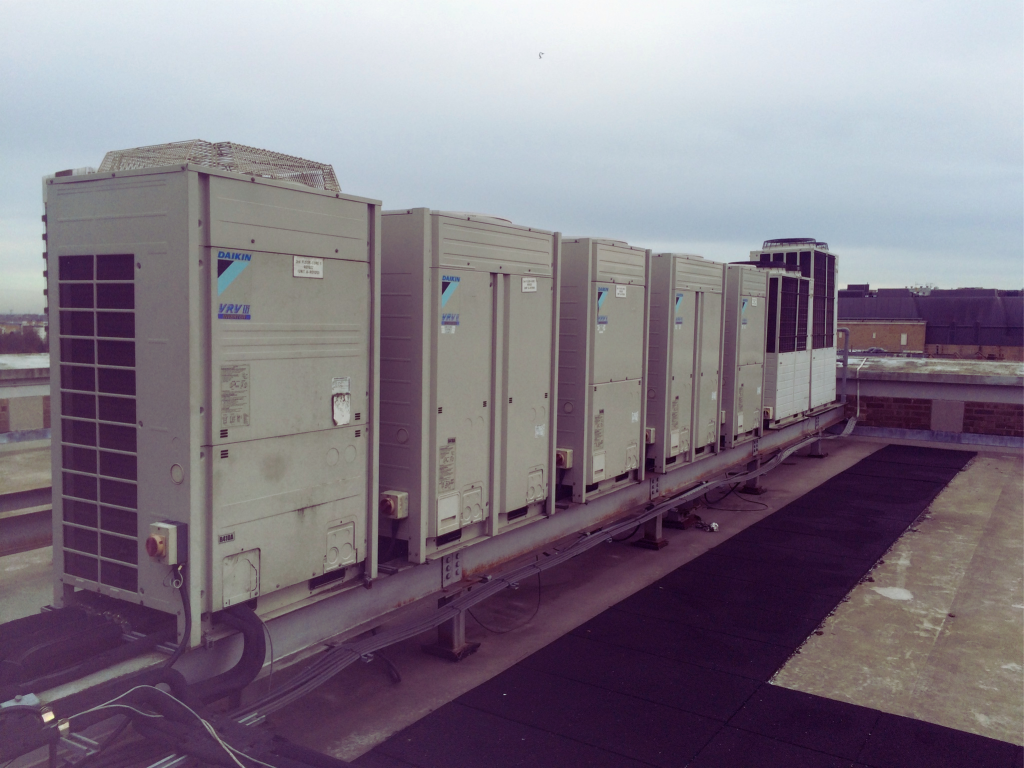 Daikin VRV rooftop air conditioning units installed on a commercial building