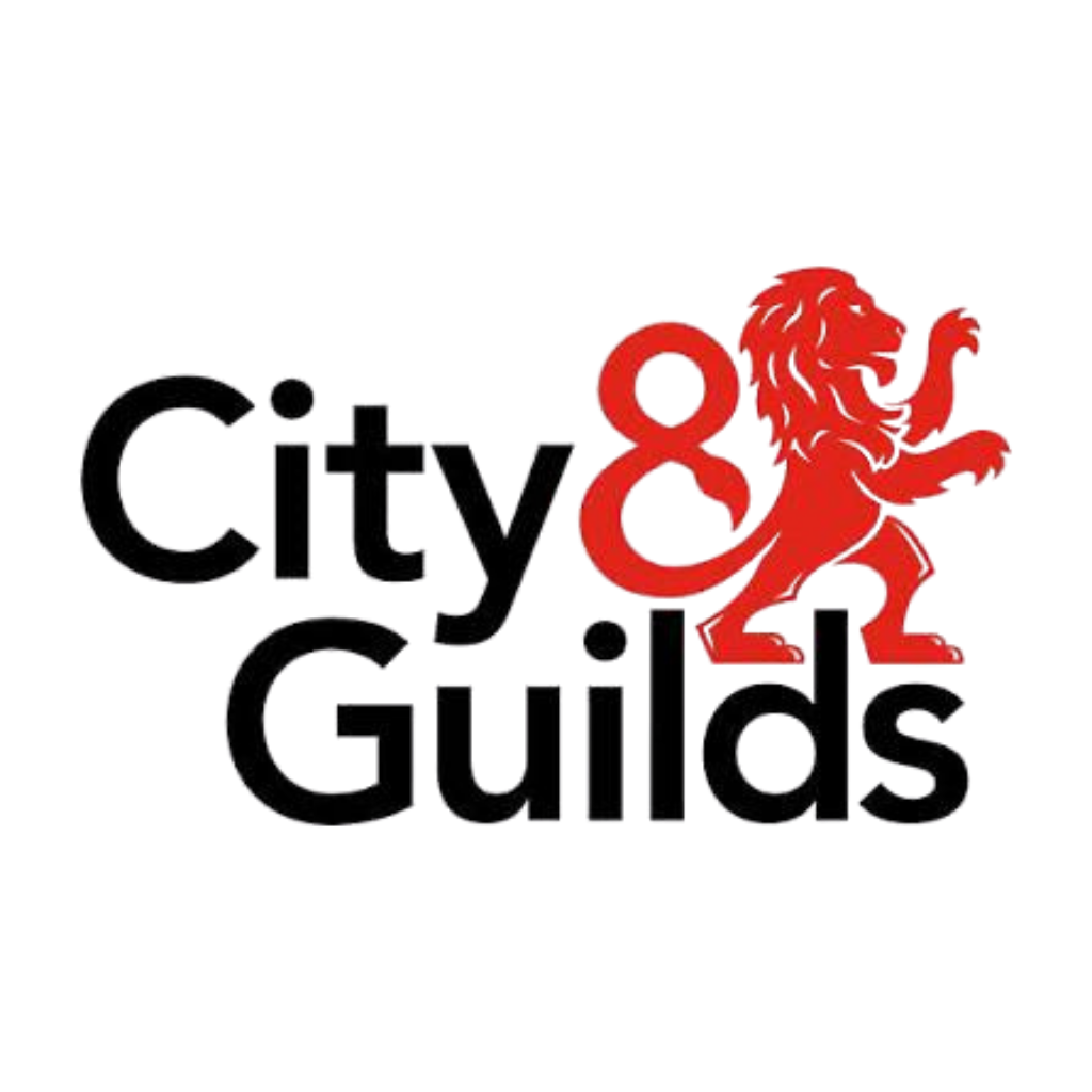 City & Guilds logo featuring black text and a red lion emblem on the right side.