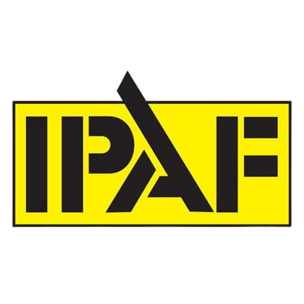 IPAE logo: black stylized letters on a bright yellow rectangular badge